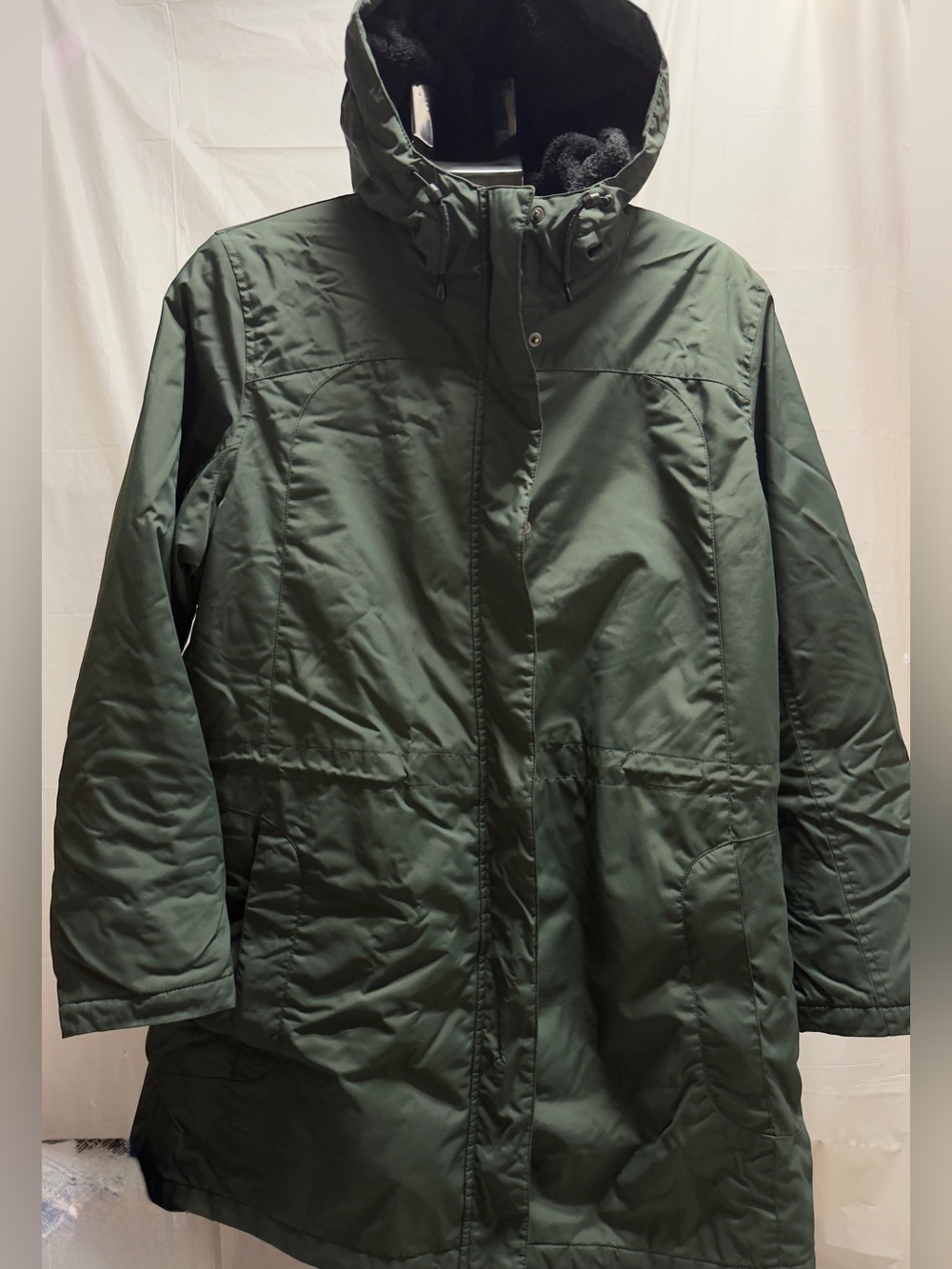 L.L.Bean Womens XL Green Fleece Lined Insulated Hooded Long Coat
